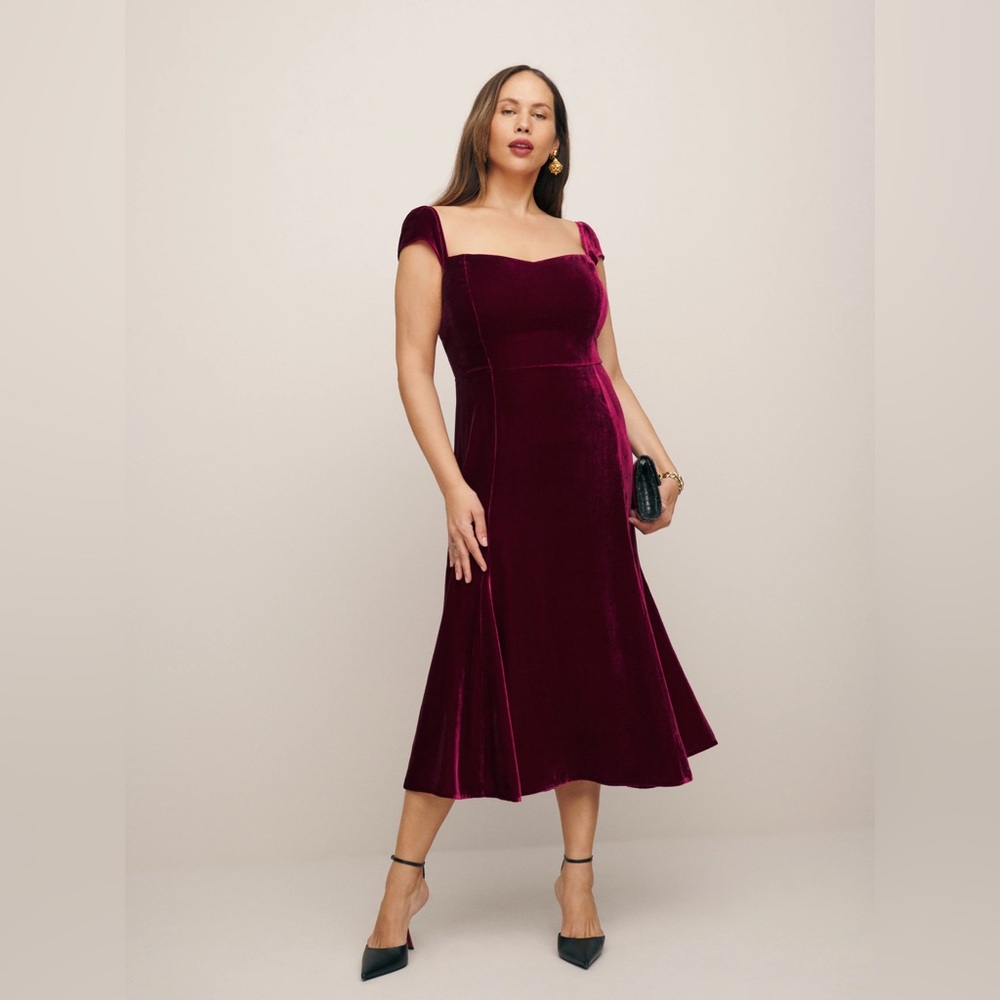 Reformation Bryson dress wine Chianti red velvet 14